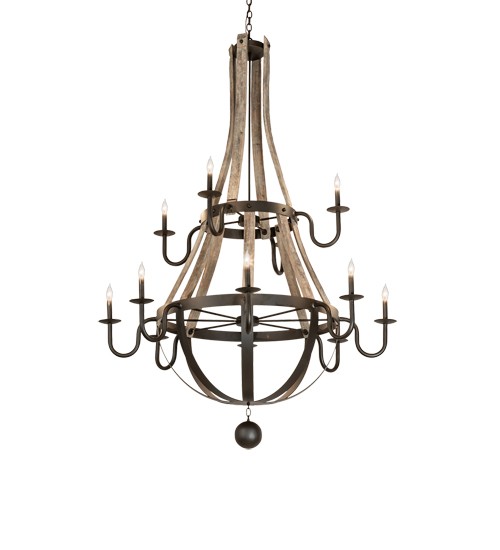 56" Wide Barrel Stave Madera 12 Light Two Tier Chandelier | 230170