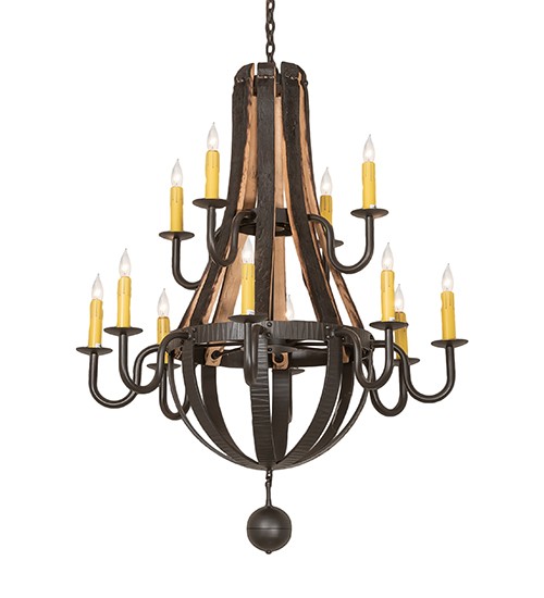 44" Wide Barrel Stave Madera 12 Light Two Tier Chandelier | 253553