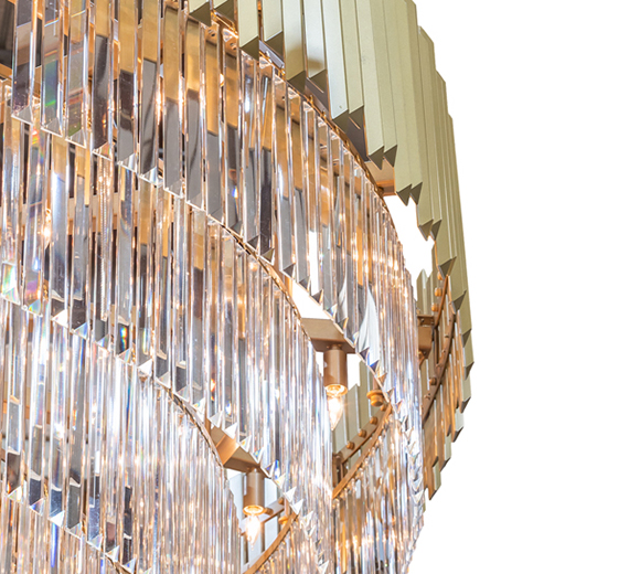 Individual crystals hanging from Beckham Chandelier by 2nd Ave Lighting.