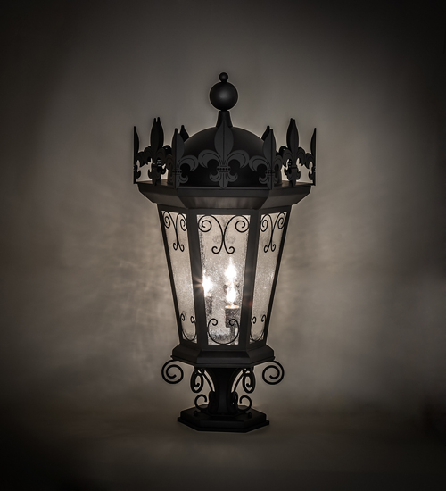 Enjoy the time-honored look of the Chaumont Pier Mount, an outdoor lantern with classic styling and handcrafted construction. This shapely lantern features a Clear Seeded Glass lens with Anodized Black scrollwork.