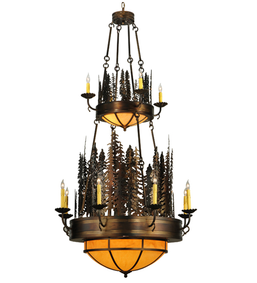 40" Wide Walden Pine 14 Light Two Tier Chandelier | 133303