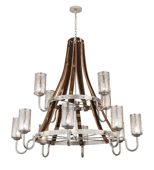 60" Wide Barrel Stave Winter Maple 12 Light Chandelier | 187994