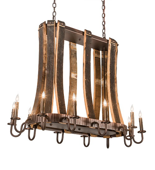 40" Long Barrel Stave Madera 12 Light Oblong Chandelier | 191902