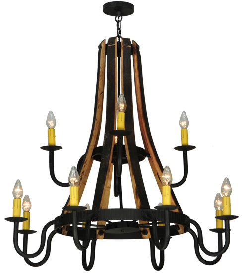 44"W Barrel Stave Madera 12 LT Two Tier Chandelier | 136568