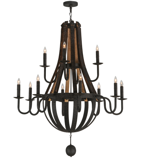 48"W Barrel Stave Madera 12 LT Two Tier Chandelier | 143858