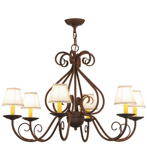 36"W Jenna 6 LT W/Fabric Shades Chandelier | 149663