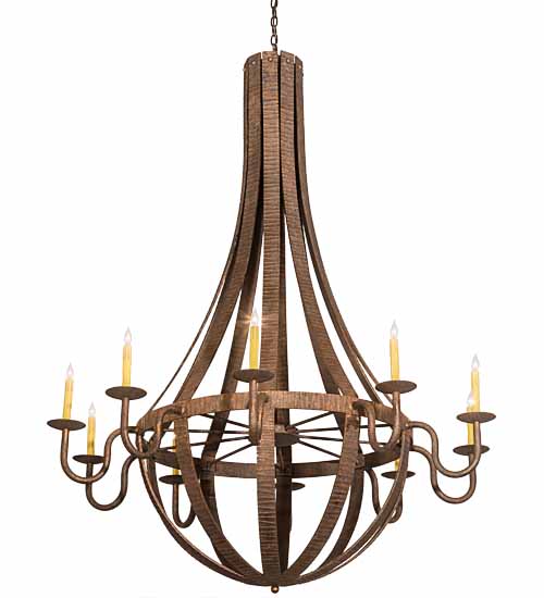 54" Wide Barrel Stave Metallo 10 Light Chandelier | 193060