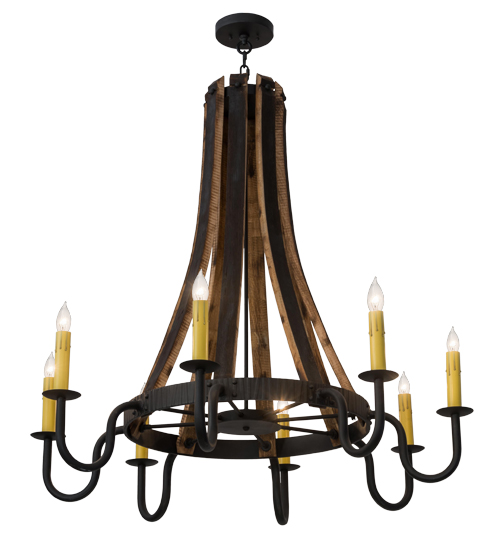 43"W Barrel Stave Madera 8 LT Chandelier | 108810