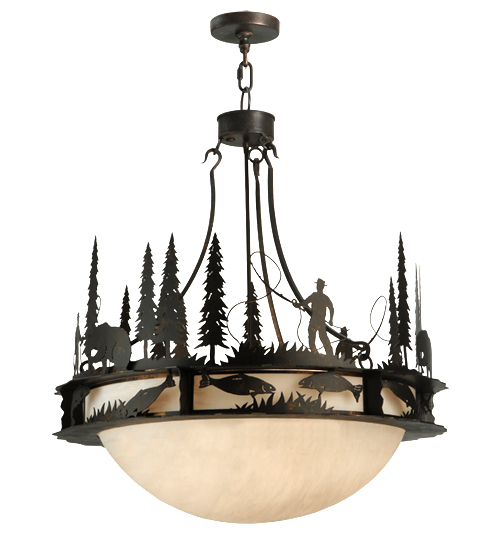 32"W Fisherman Grizzly Bear Inverted Pendant | 120160