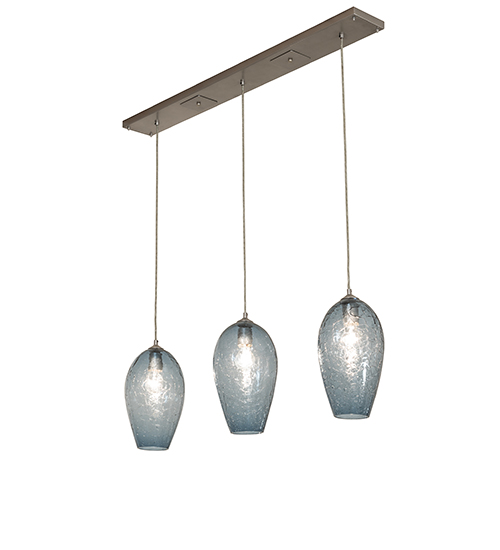 44" Long Crackle Orb Mouth Blown 3 Light Island Pendant | 268619