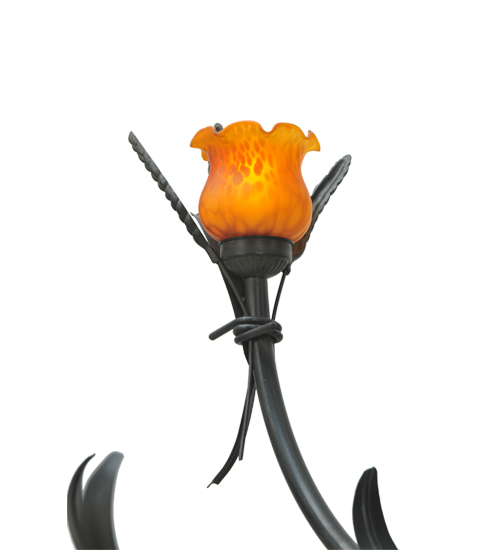 52"W Flowering Wheat Amber Melon Flower 12 LT Chandelier | 110292
