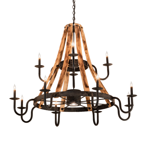 54" Wide Barrel Stave Madera 12 Light Chandelier | 213961